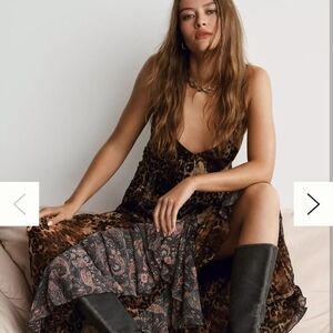 Anthropologie Brown and Black Paisley Maxi Dress